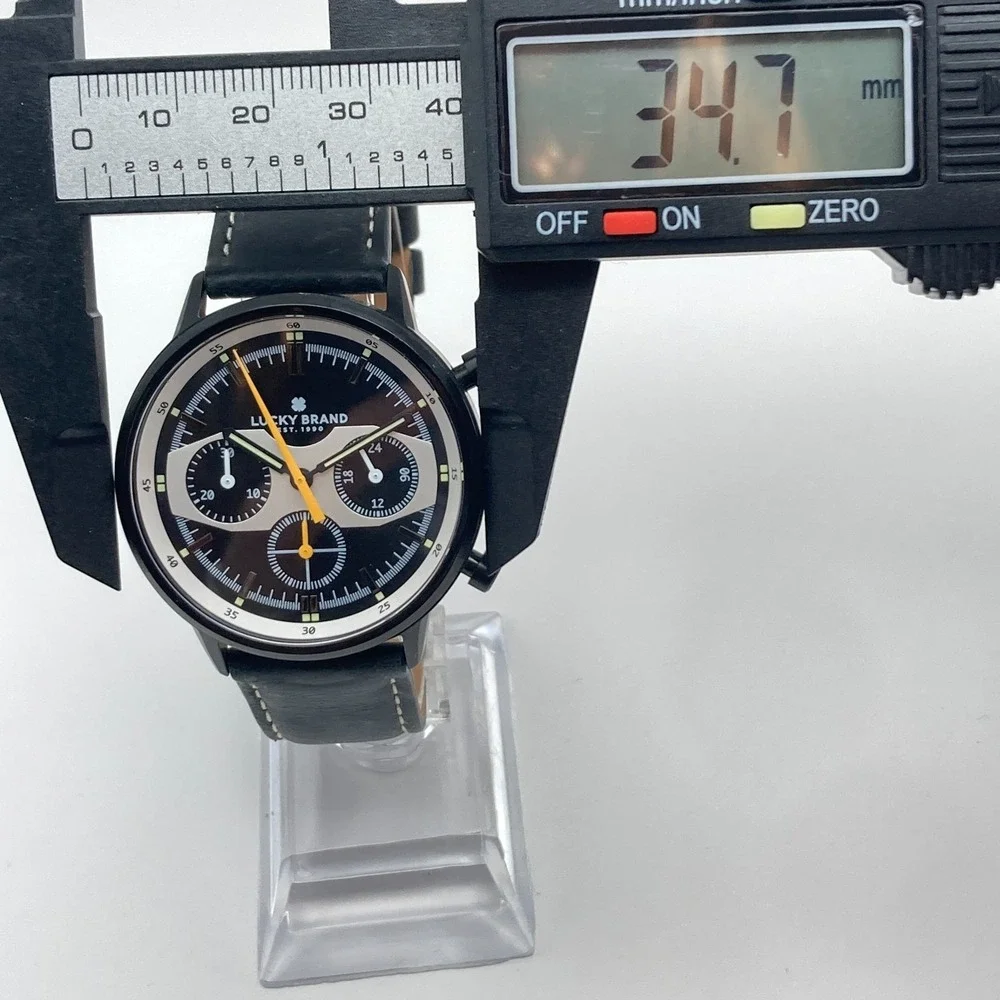Lucky Brand Mens Watch Chronograph 35mm Black Orange Leather 50M New Battery 9